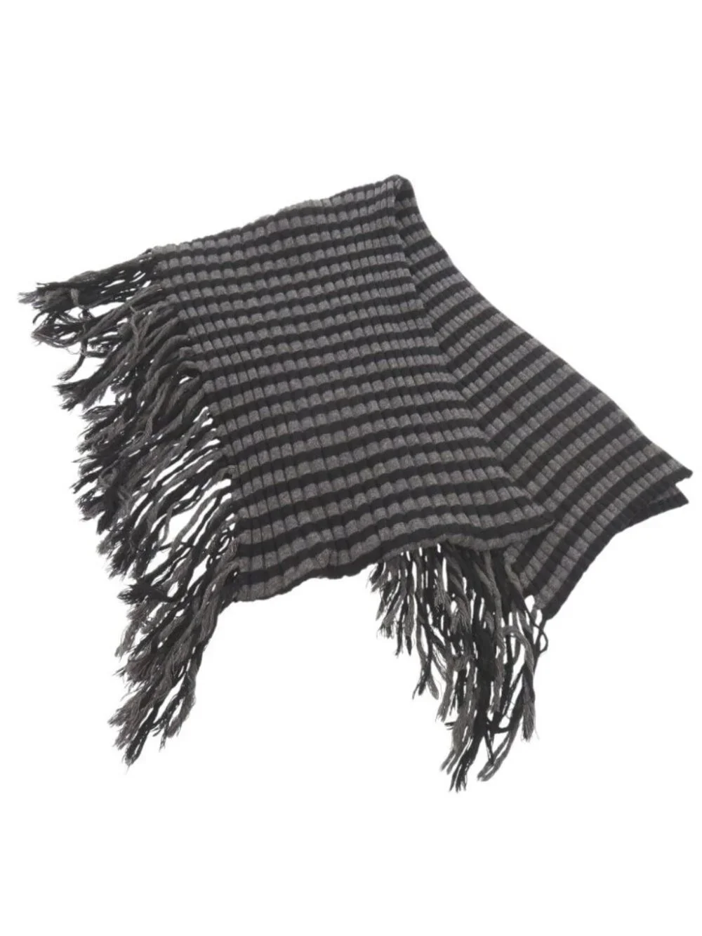 Gucci Fringe Wool Gray Black Scarf
